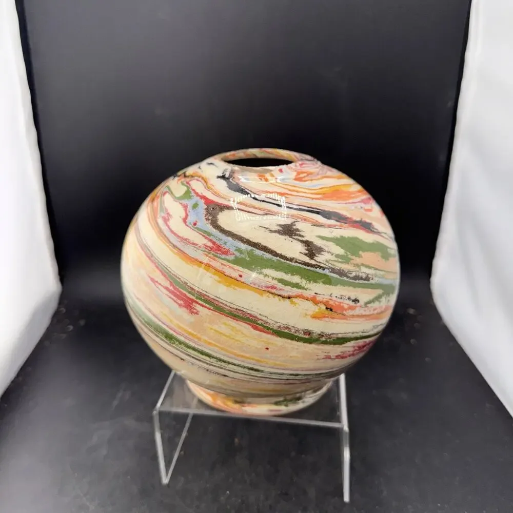 Tom Witt & KLER 2007 Studio Art Pottery Agateware Neriage Marbled Vase Signed